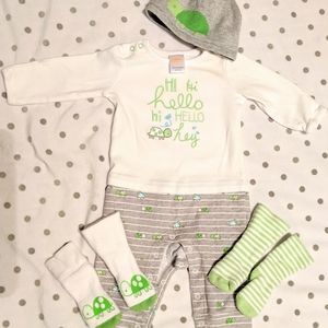 3 -6 month outfit with socks and matching hat!